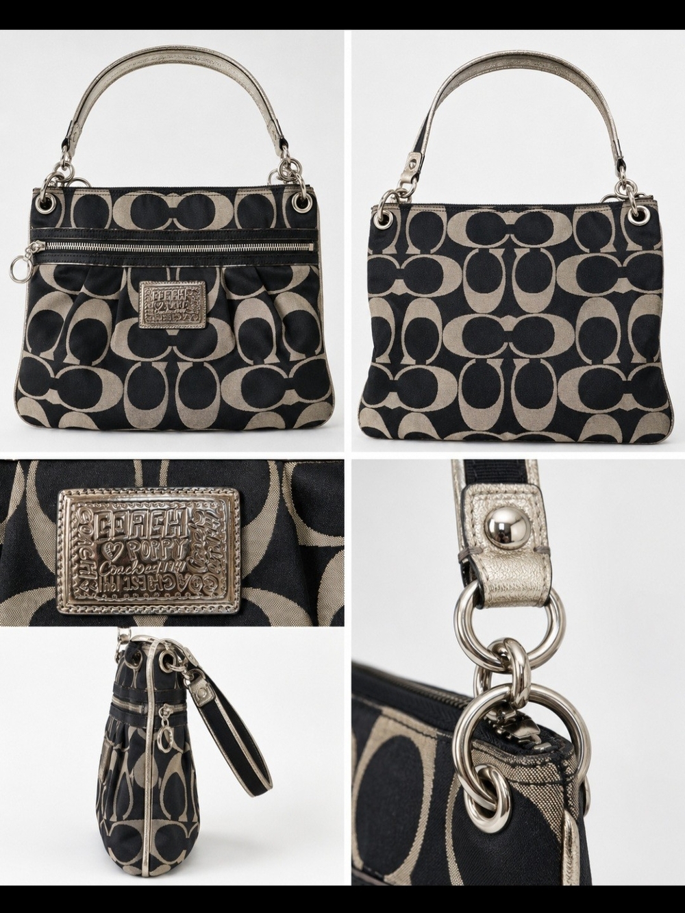 COACH Poppy 15318 Classic Signature  Black and Grey Shoulder Bag